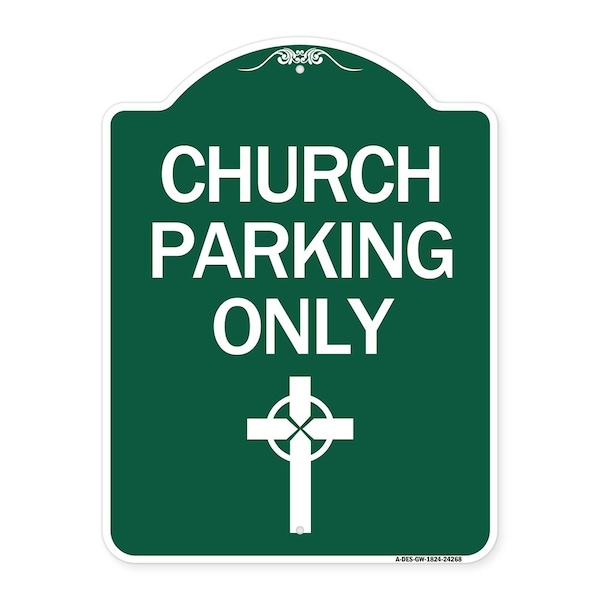 Church Parking Cross Symbol, Green & White Aluminum Architectural Sign, 18" x 24", GW-1824-24268